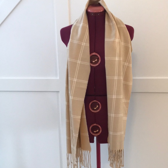 NWT Land’s End Neutral Plaid Scarf - Picture 2 of 7